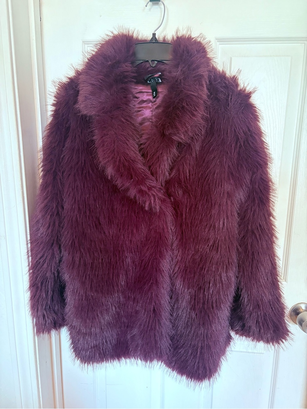 Derek Heart Plush Faux Fur Coat in Wine
